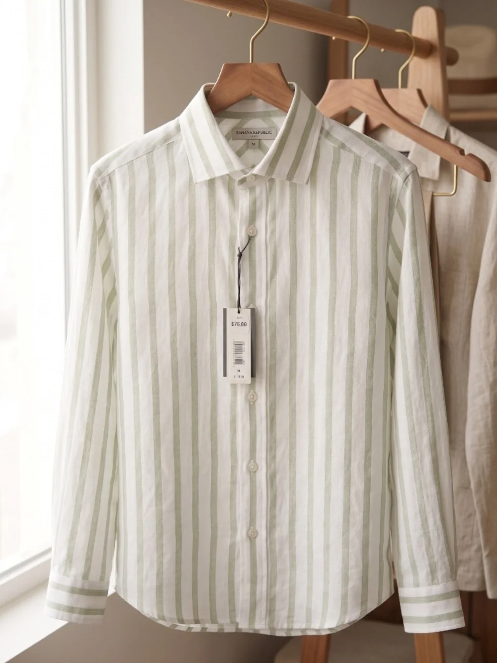 NWT Banana Republic Slim Fit Linen Striped Button Down Shirt - Medium (M)